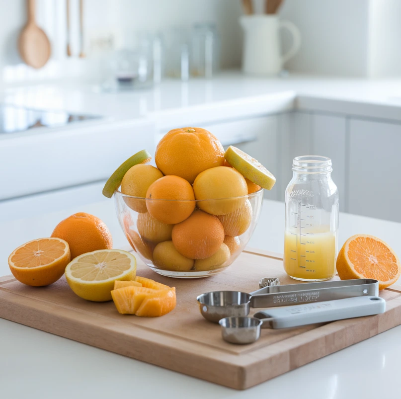 Freshly squeezed lemon juice and bottled lemon juice in a bright modern kitchen.