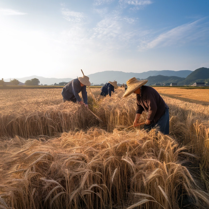 Golden wheat fields in northern China during harvest.