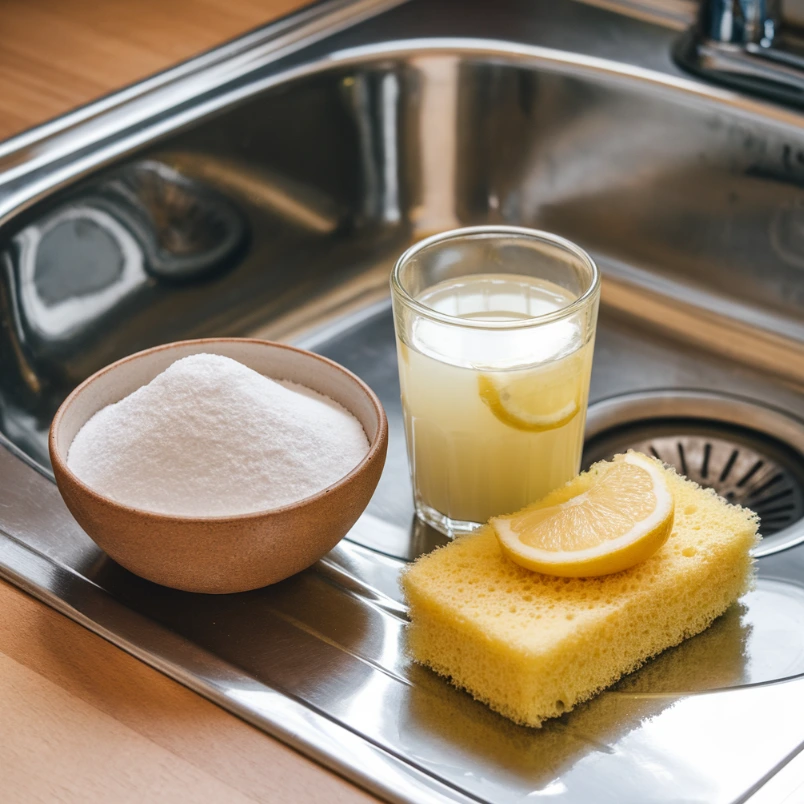 Lemon juice and baking soda for natural cleaning.