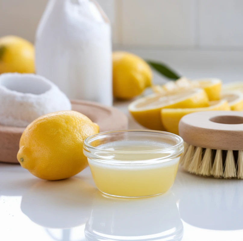 Lemon juice and baking soda as a natural cleaner in the kitchen