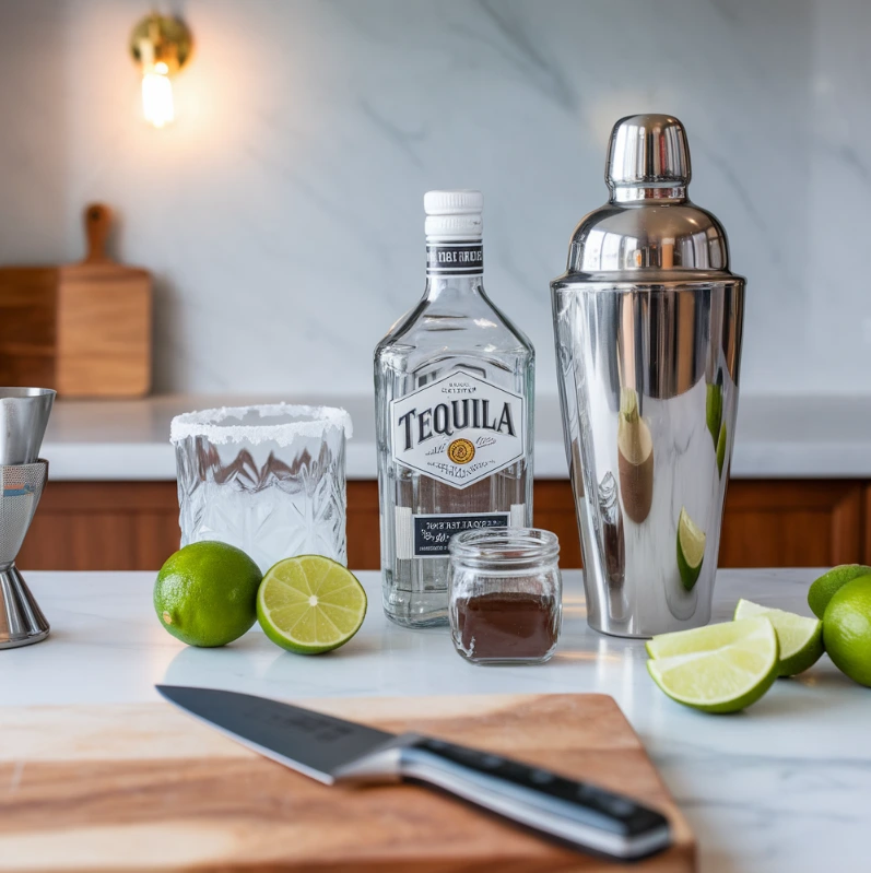 A refreshing skinny margarita and a classic regular margarita, side by side on a sleek counter.