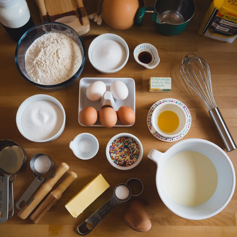 A single mom baking her own birthday cake in a cozy kitchen.