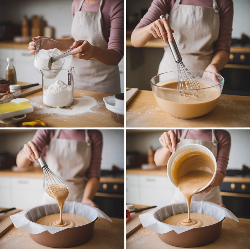 A single mom baking her own birthday cake in a cozy kitchen.