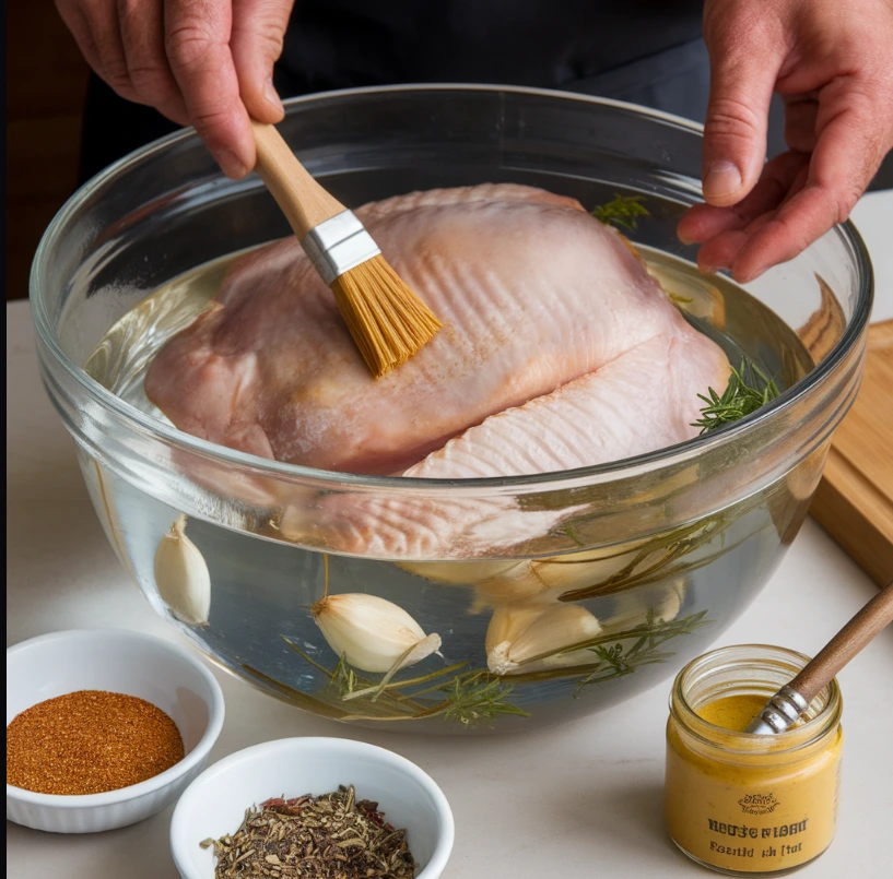 A perfectly smoked turkey breast on a wooden platter.