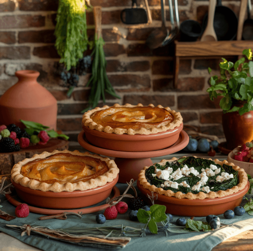 Ancient terracotta cookware used in historical kitchens.