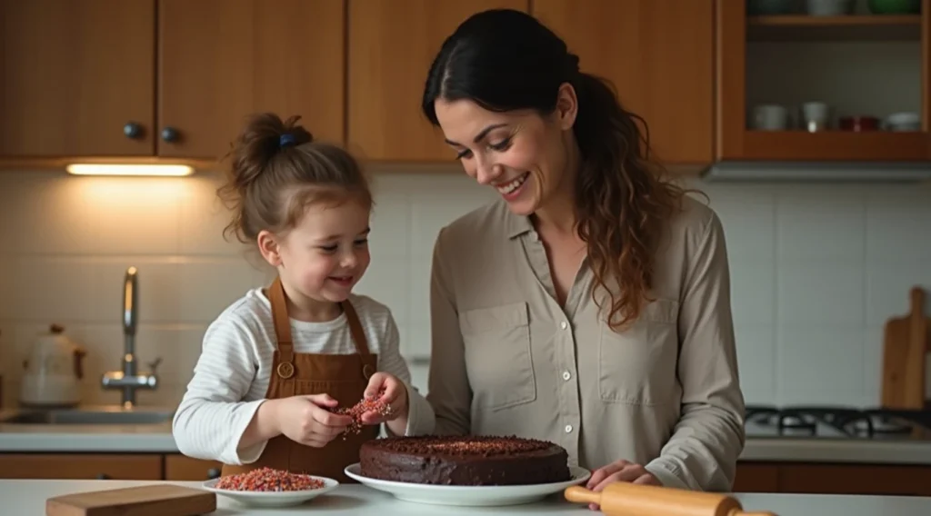 Single Mom Baking a Birthday Cake with Her Child.