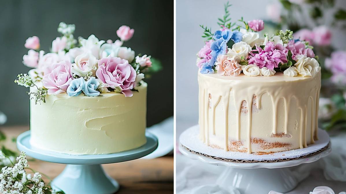 Comparison of a perfect vs. failed baby shower cake.