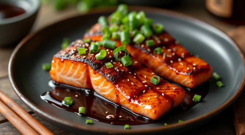 Japanese-style glazed salmon with a rich soy-mirin sauce