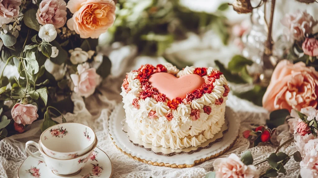 Shaping a round and square cake into a heart for a vintage design
