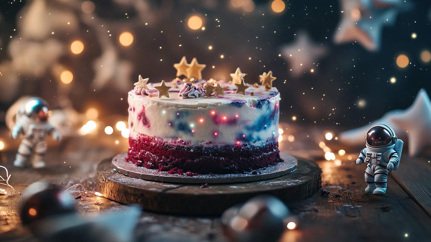 Stunning Galaxy Velvet Cake with cosmic design and edible glitter
