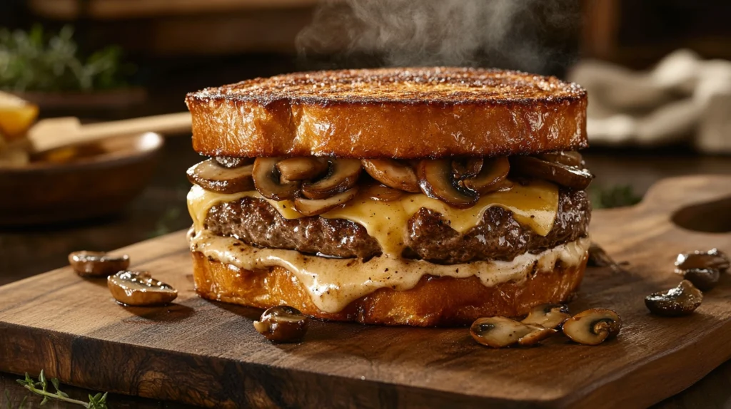 Swiss Mushroom Melt Delight with creamy Swiss cheese and mushrooms