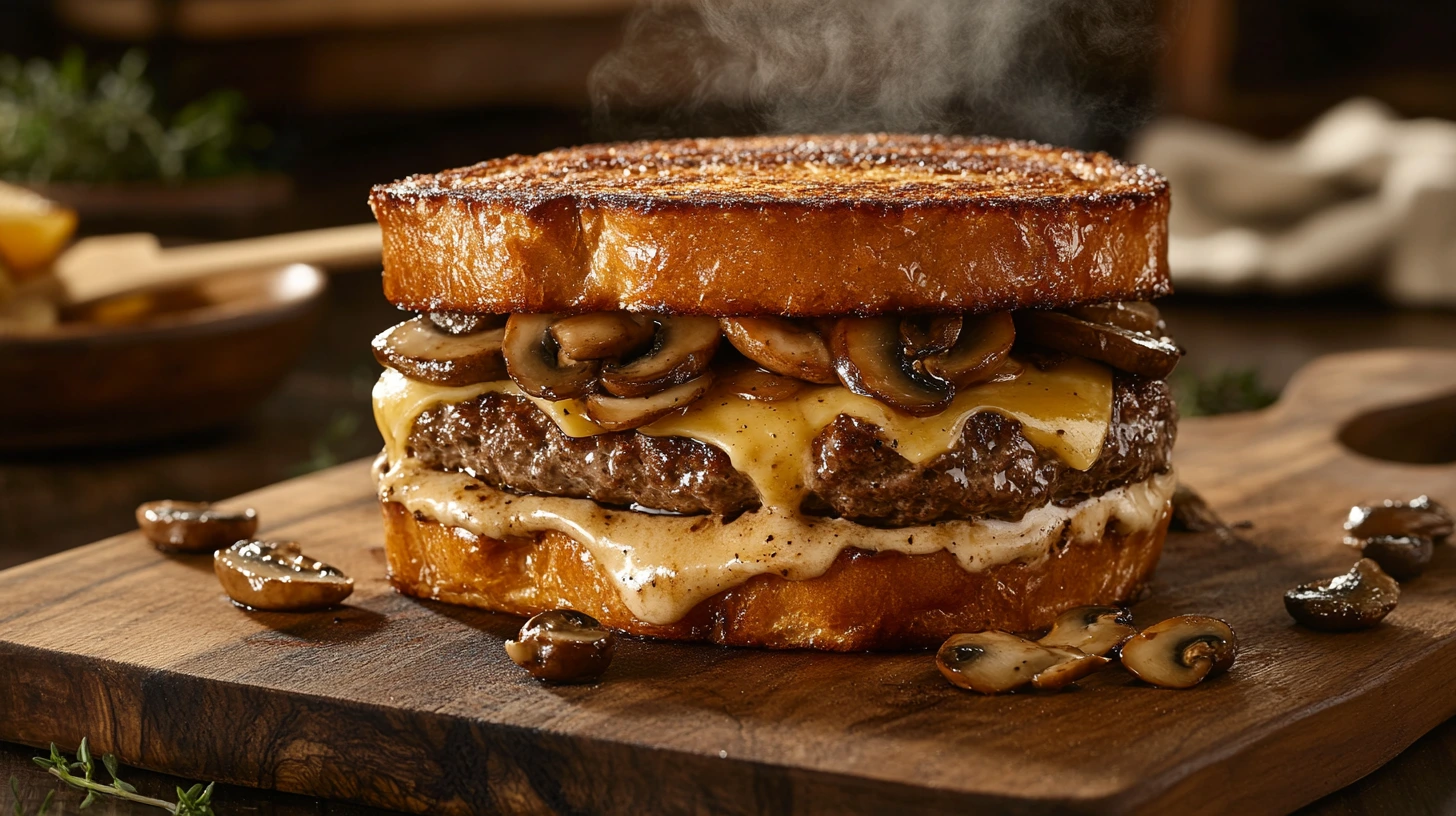 Swiss Mushroom Melt Delight with creamy Swiss cheese and mushrooms