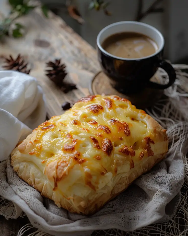 A close-up of cheesy ensaymadas served with a cup of coffeeGolden, fluffy cheesy ensaymadas ready to be enjoyed.