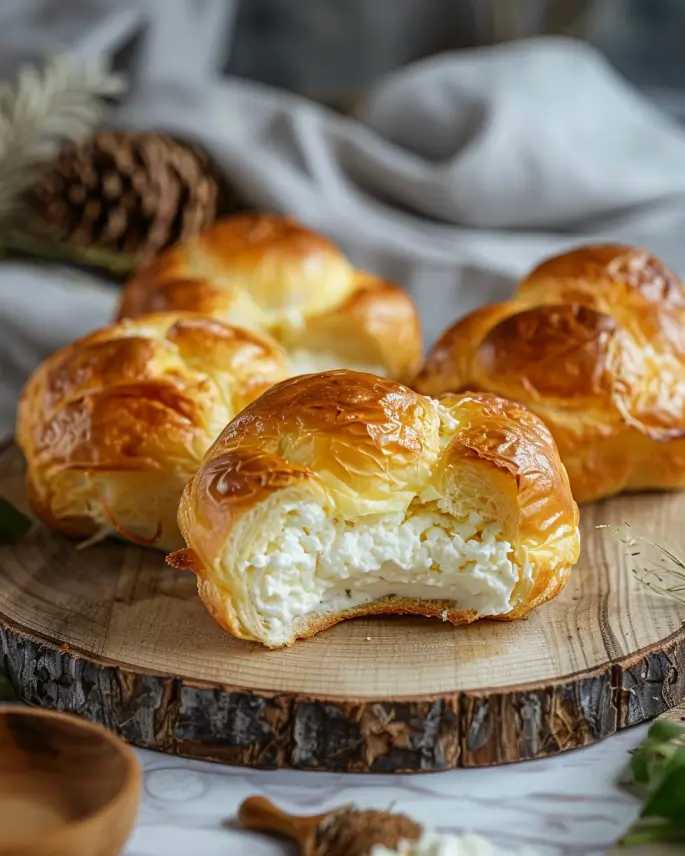 Fluffy cottage cheese cloud bread on a rustic wooden surface