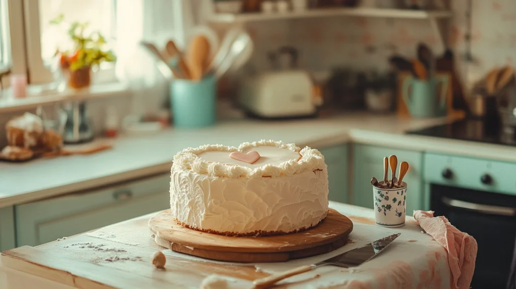 Vintage heart cake with pastel pink buttercream and intricate piping