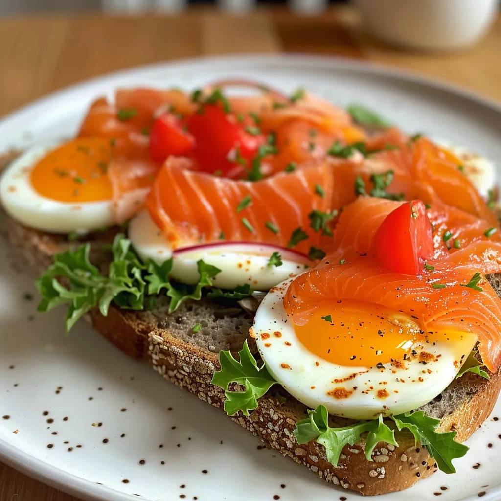 Two fried eggs on toast on a wooden cutting board.