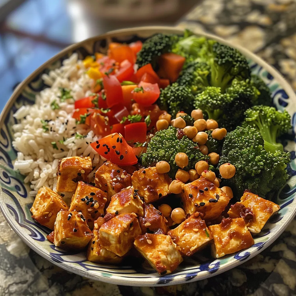 A flatlay image of a vegan meal plan's ingredients: quinoa, chickpeas, black-eyed peas, bell peppers, cucumbers, tomatoes, onions, and parsley.