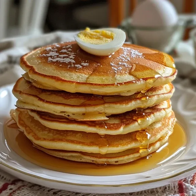 A stack of fluffy pancakes drizzled with chocolate sauce and topped with blueberries.