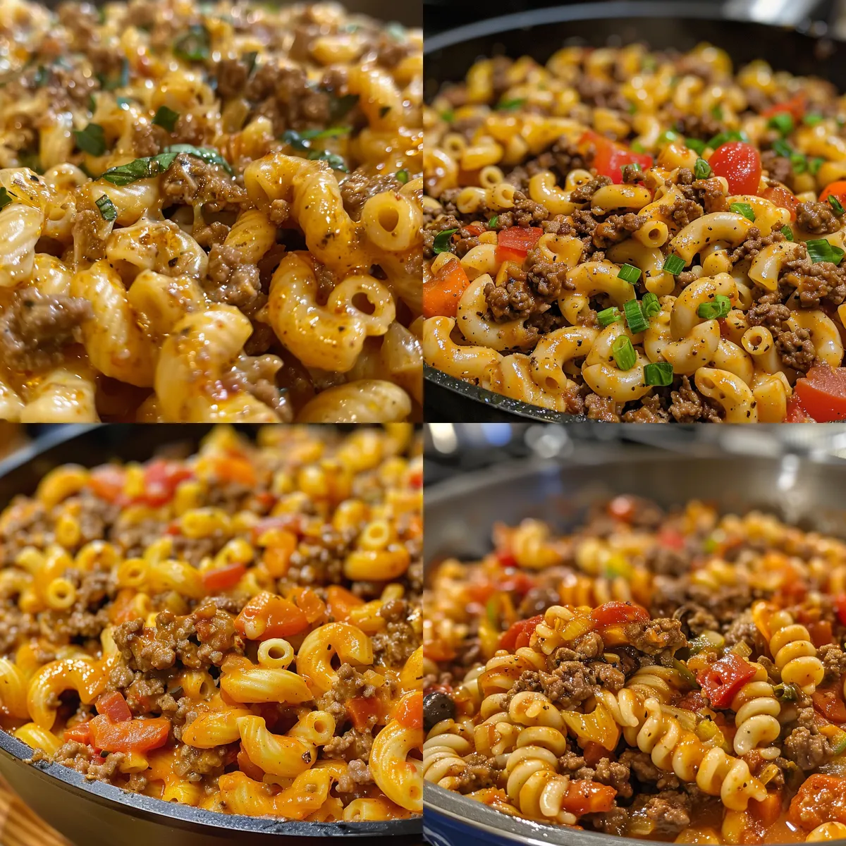 Close-up of a bowl of homemade hamburger helper, shell pasta in a creamy cheese and ground beef sauce.