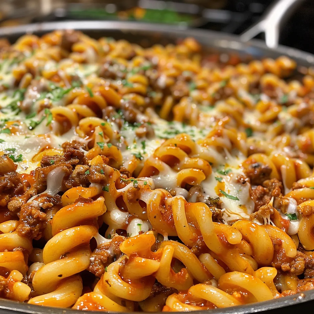 Cheesy Ground Beef Pasta Skillet