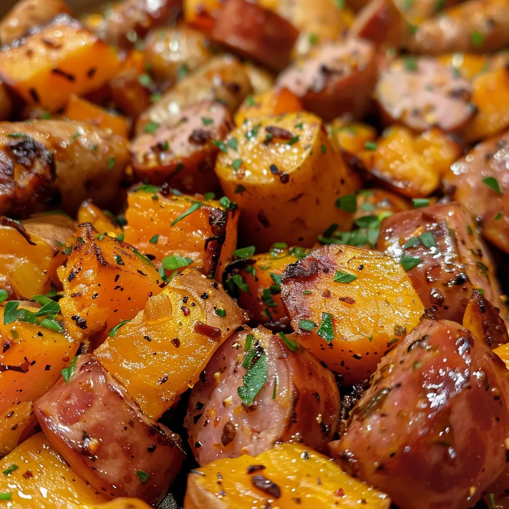 Sausage and Sweet Potatoes with Honey Garlic Sauce