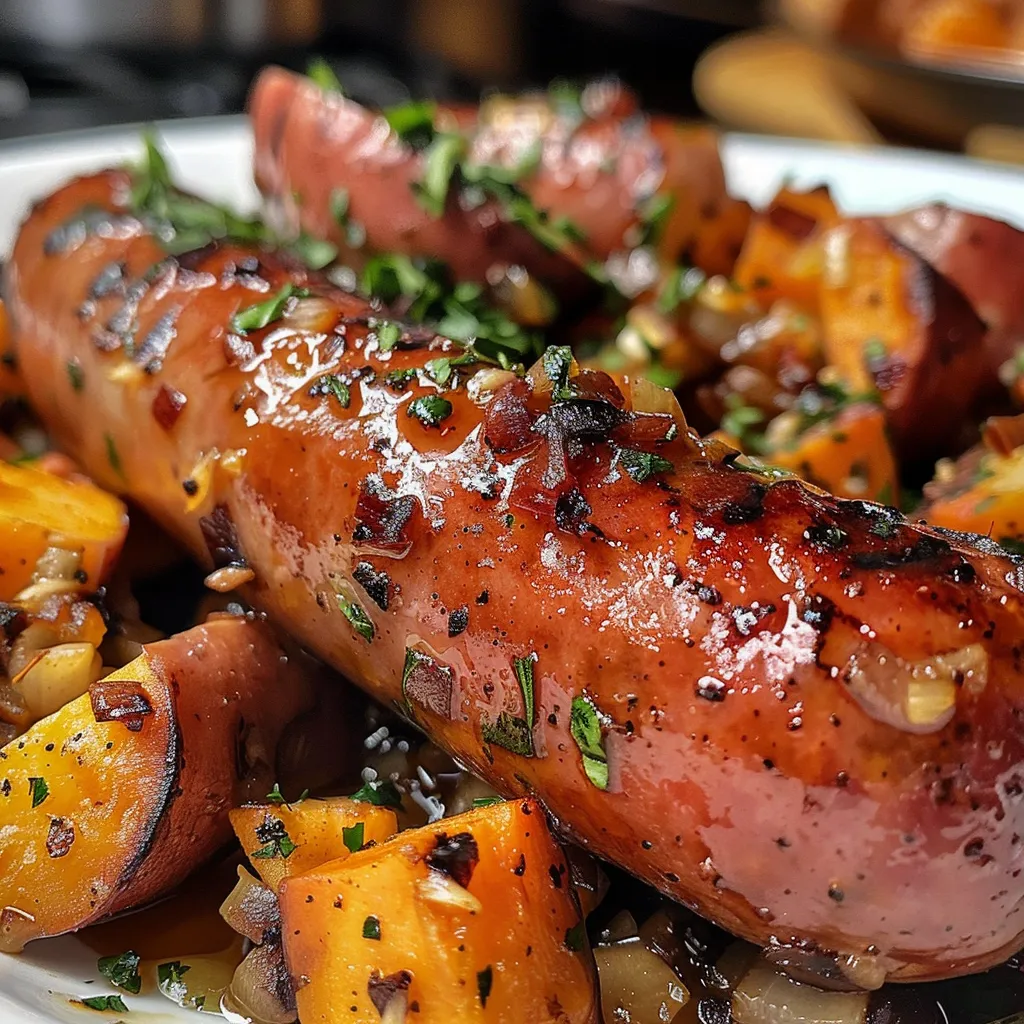 Sausage and Sweet Potatoes with Honey Garlic Sauce
