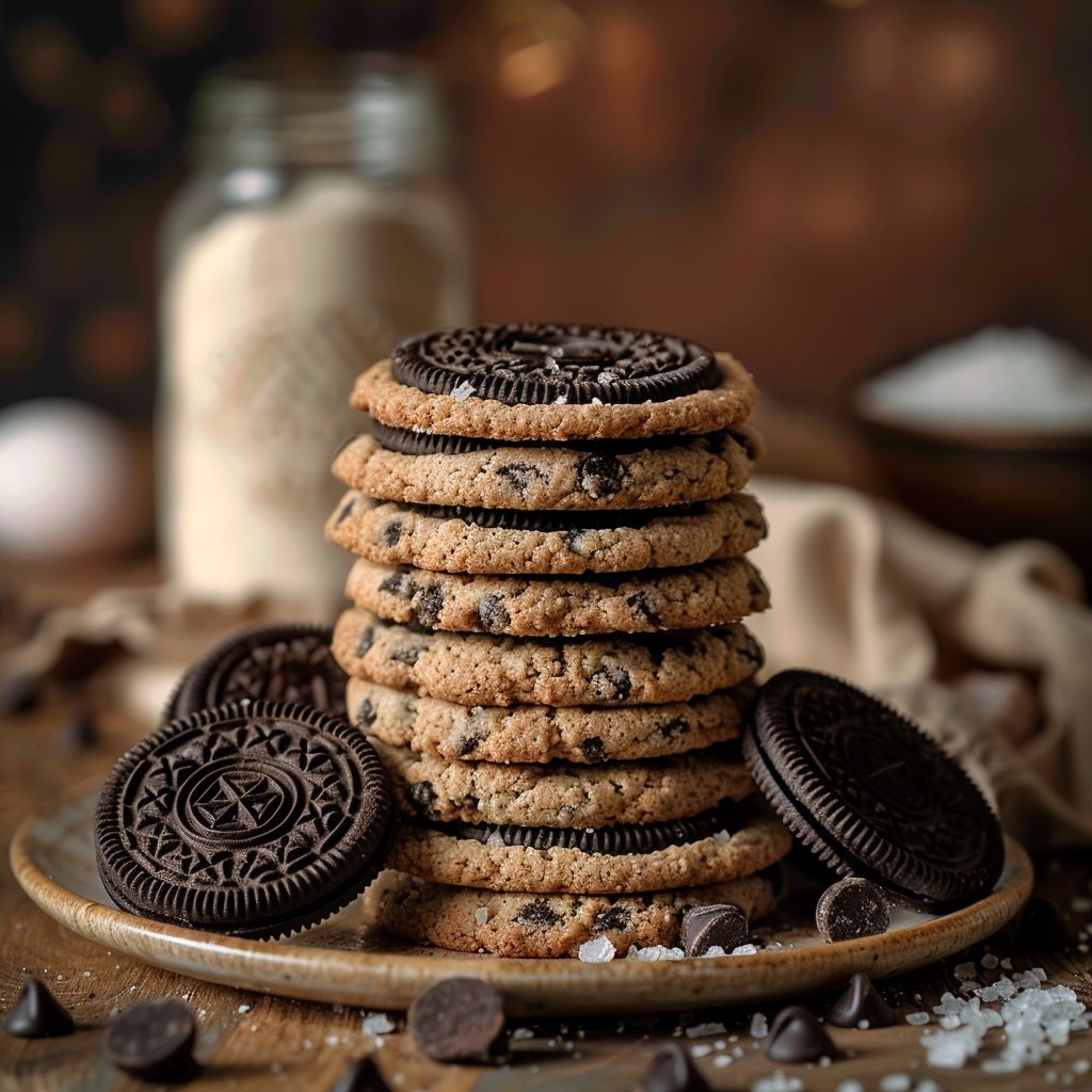 Close-up of a Copycat Crumbl Oreo Cookie topped with sea salt, showcasing its rich texture.