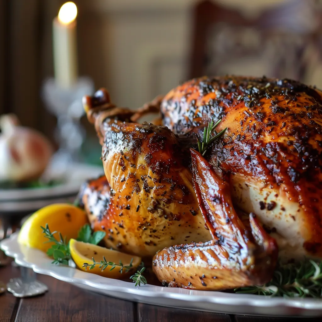 A perfectly roasted Cajun Butter Turkey with golden-brown, crispy skin on a serving platter.