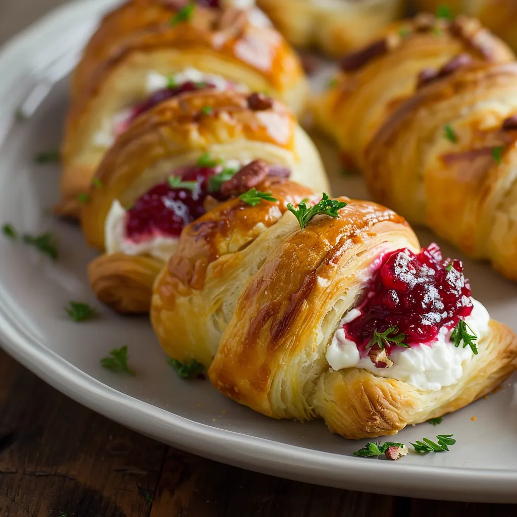 Deliciously arranged Crescent Bites filled with cream cheese and cranberry sauce.