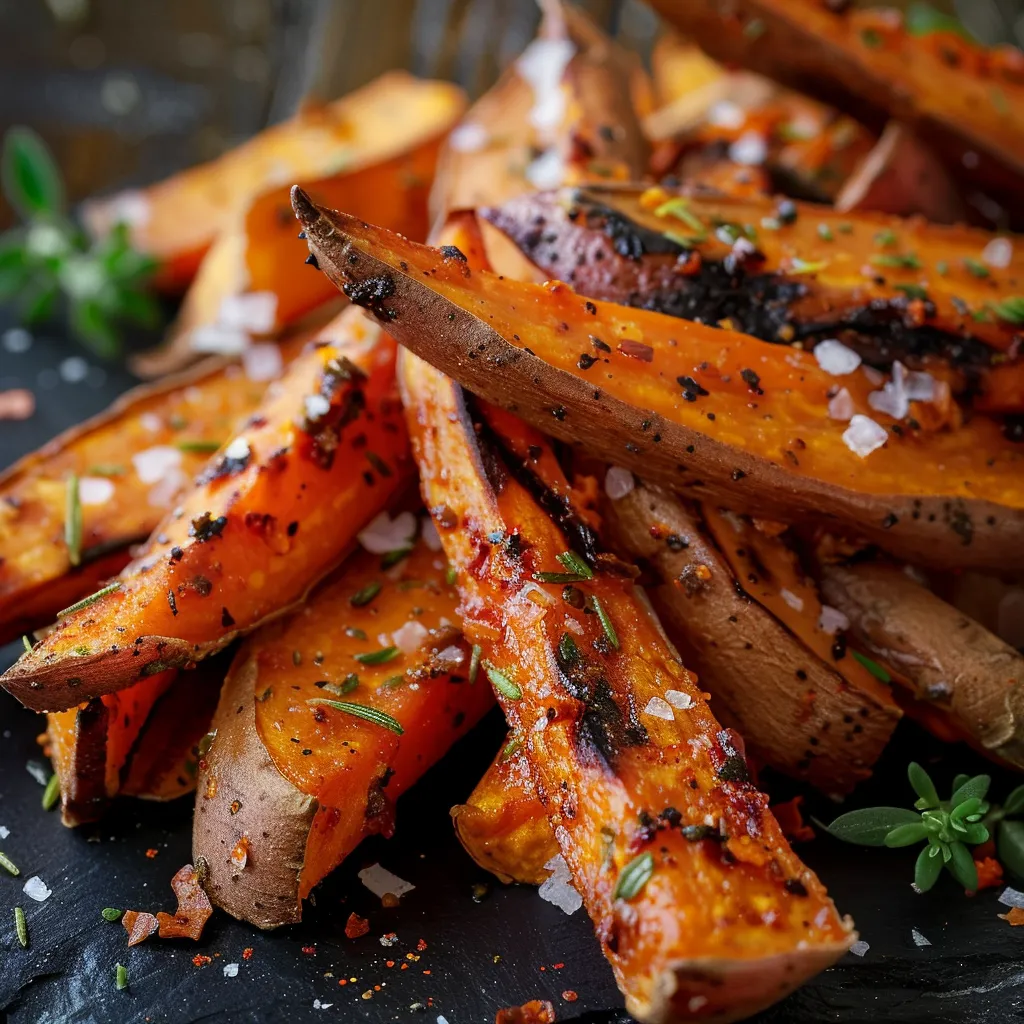Freshly baked sweet potato fries arranged artistically, showcasing their crispy texture and vibrant color.