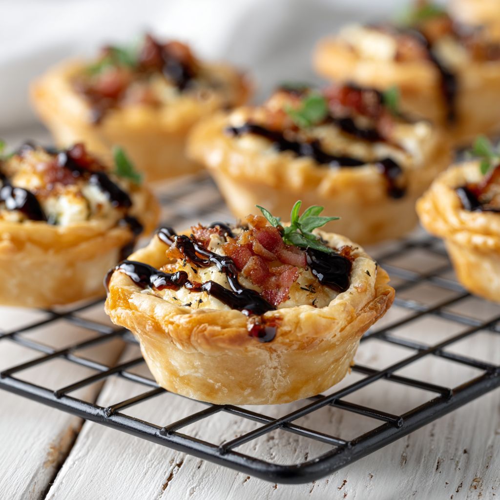 A close-up of golden brown cranberry pecan brie bites on a white plate, showcasing melty cheese and crunchy pecans.