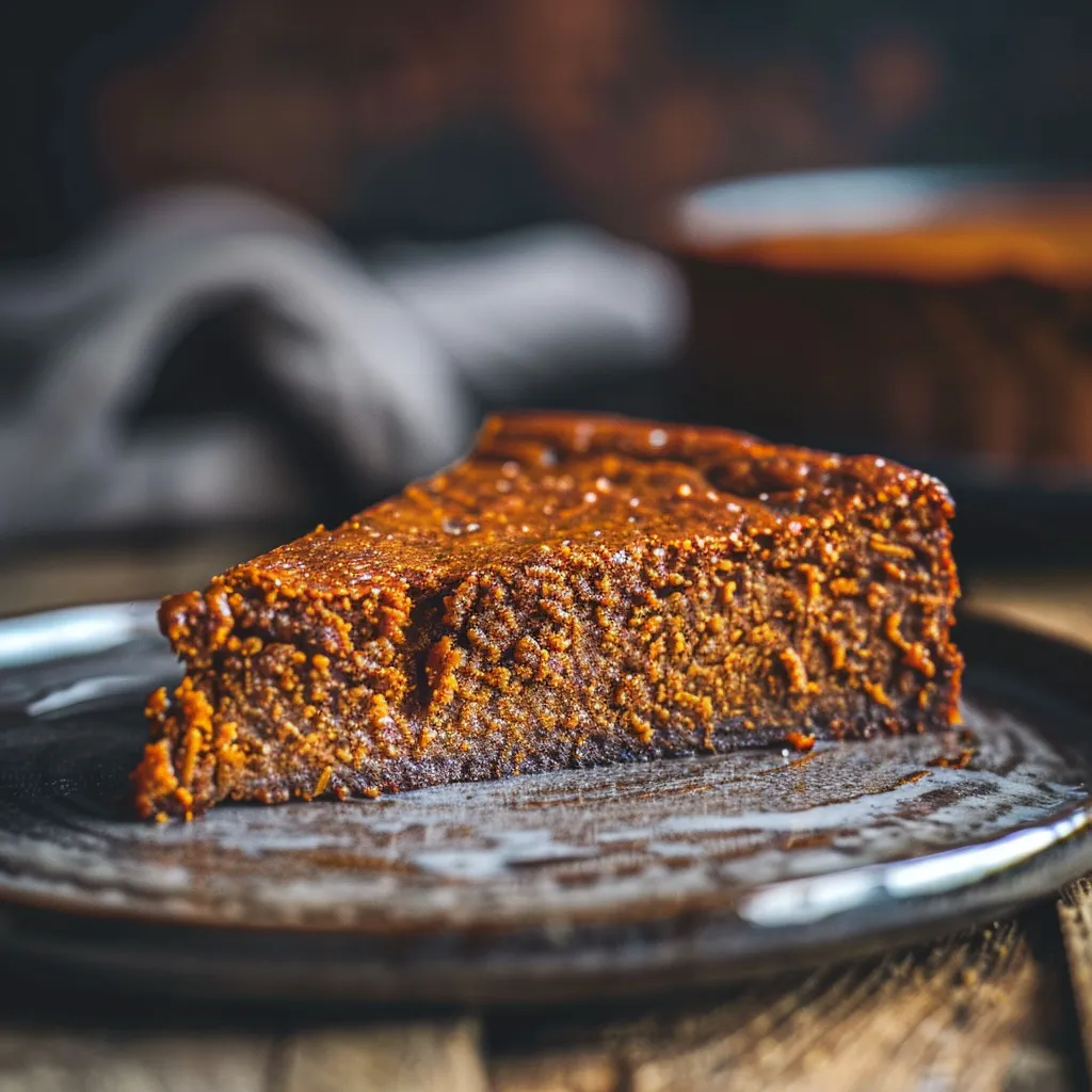 Detailed view of a Flourless Sweet Potato Ginger Cake with natural light emphasizing its inviting appearance.