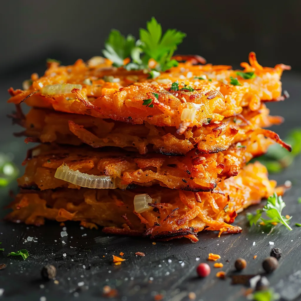 Delicious sweet potato hash browns with a warm, soft texture.