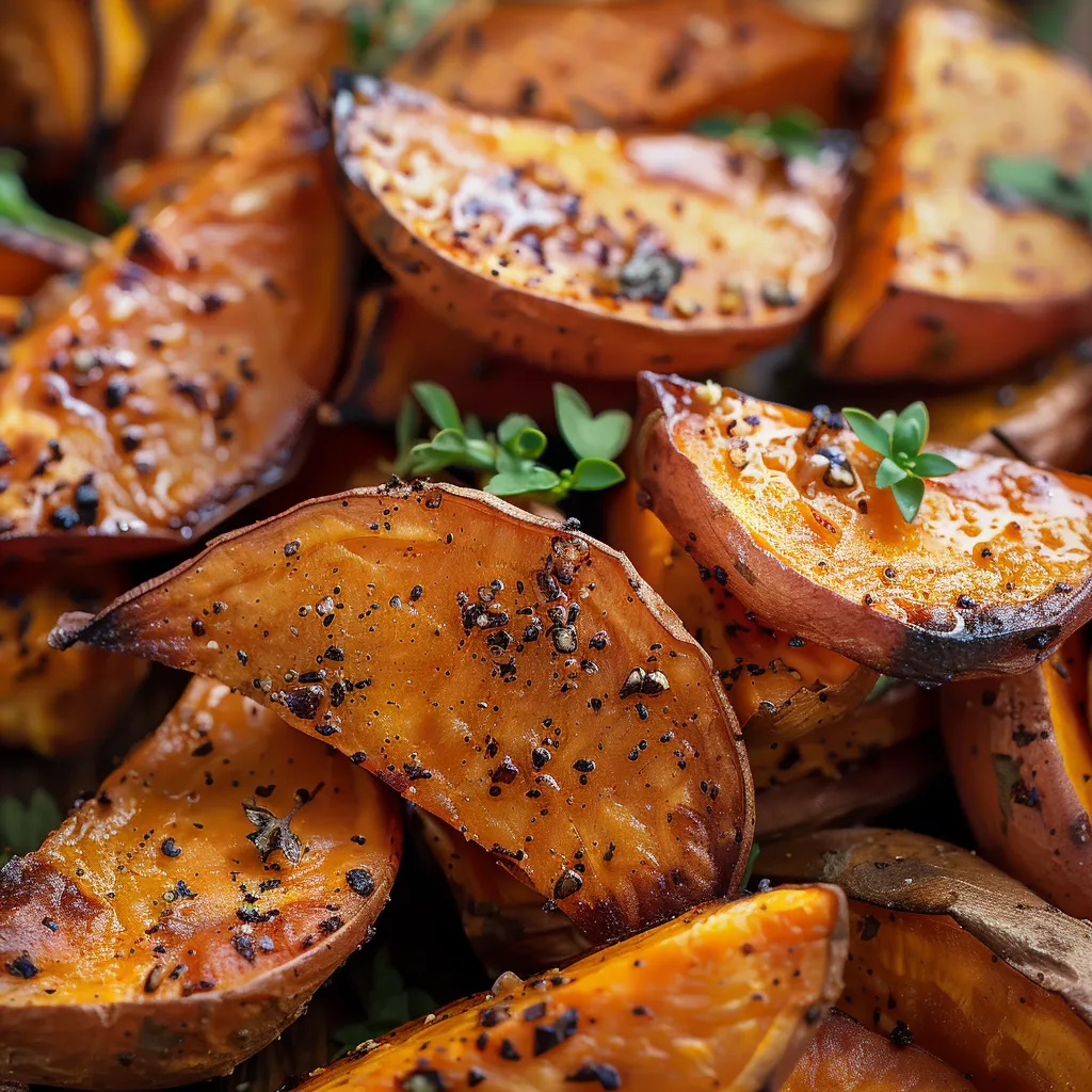 A bowl of perfectly roasted sweet potatoes, showcasing their crispy edges and tender insides.