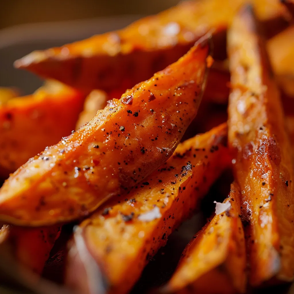 Appetizing sweet potato fries displayed artfully, showcasing their crispy texture and warm tones.