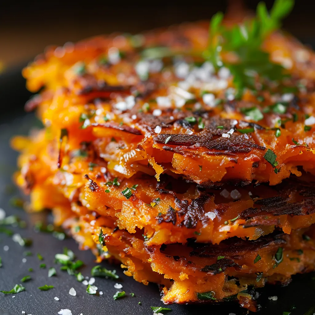 Delicious healthy sweet potato hash browns displayed in a cozy kitchen setting, showcasing their texture.
