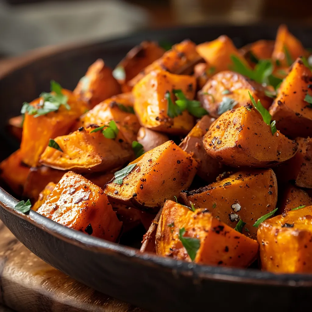 Eye-level view of cooked sweet potatoes, highlighted by natural light and soft shadows.