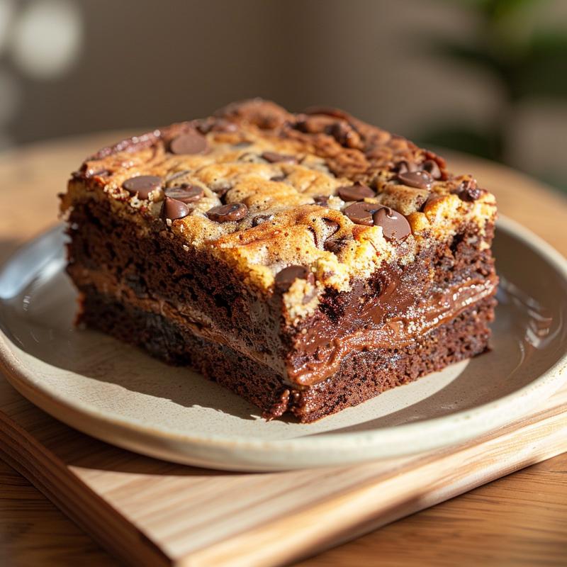 Close-up of a slice of apple dump cake on a wooden board, showcasing its texture.