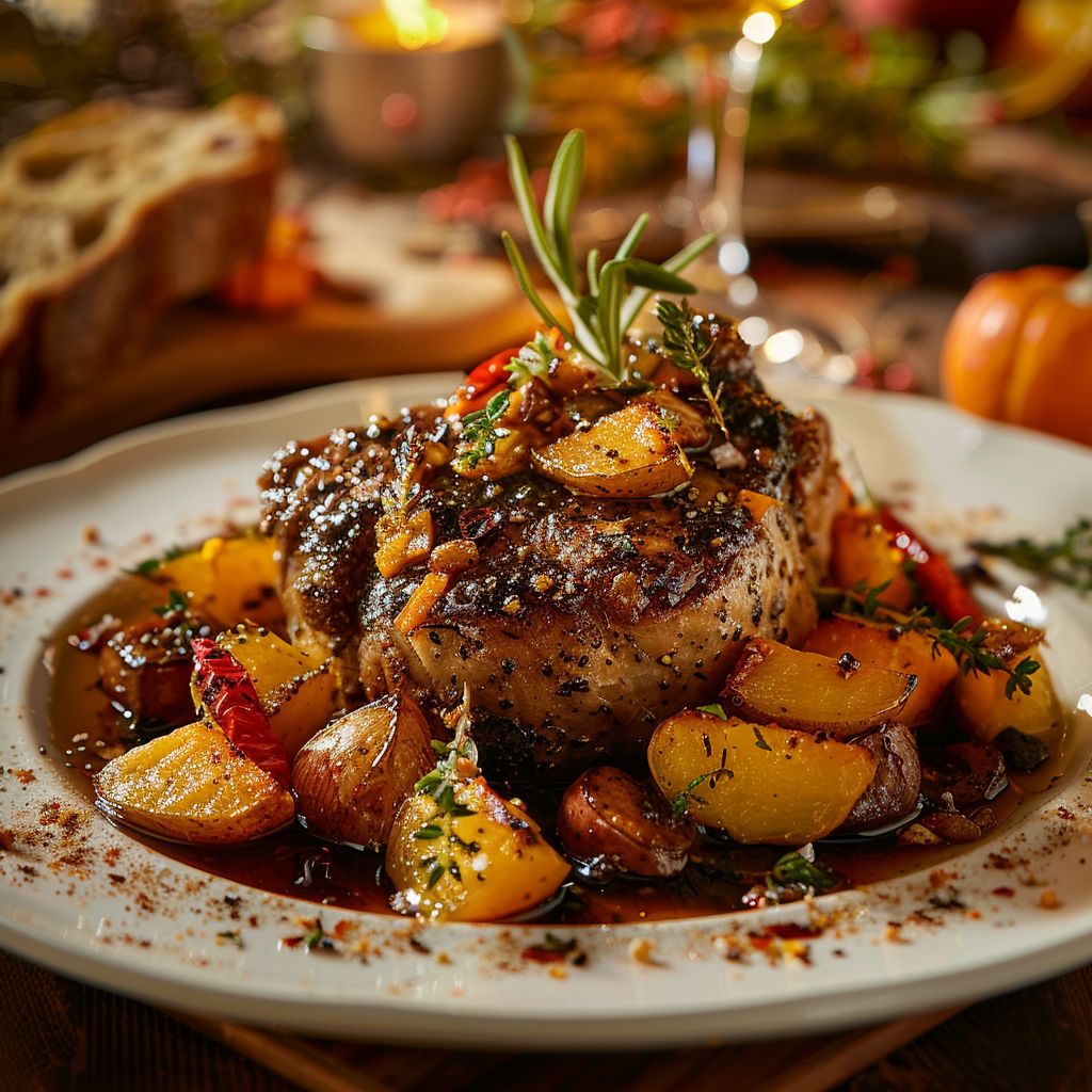 A beautifully arranged fall dinner table featuring seasonal dishes like roasted squash and apple pie.