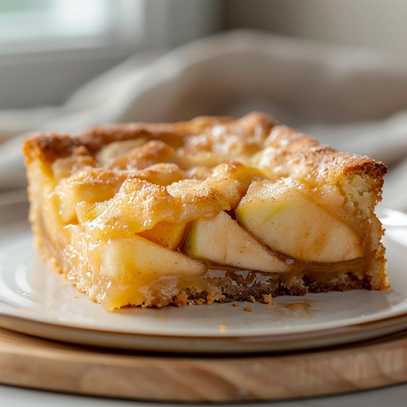 Close-up of a moist slice of blueberry dump cake on a light wood board.