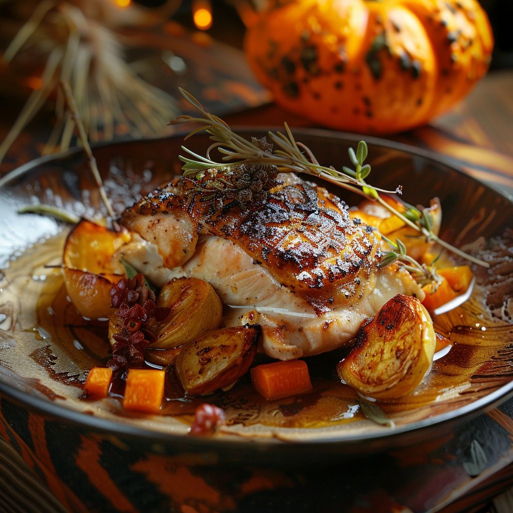 A beautifully arranged fall dinner table featuring seasonal dishes like roasted squash and apple pie.