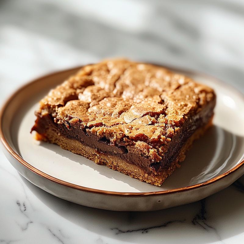 Close-up of a slice of apple dump cake on a plate with a smooth texture and warm color.