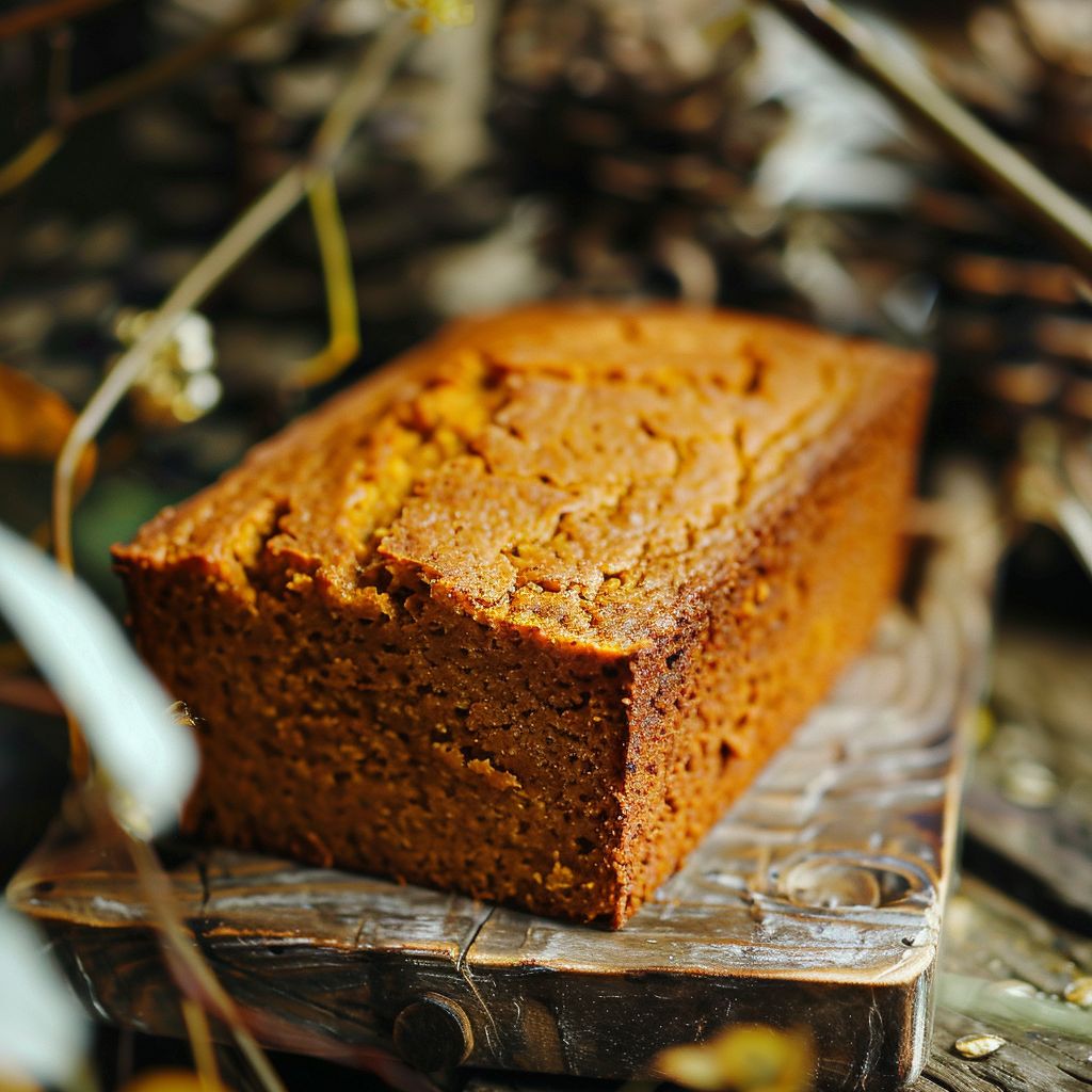A loaf of perfectly baked pumpkin bread with a smooth, golden-brown crust on a wooden cutting board.