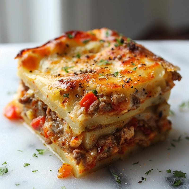 A close-up view of a beautifully arranged portion of various casseroles on a light wood board.