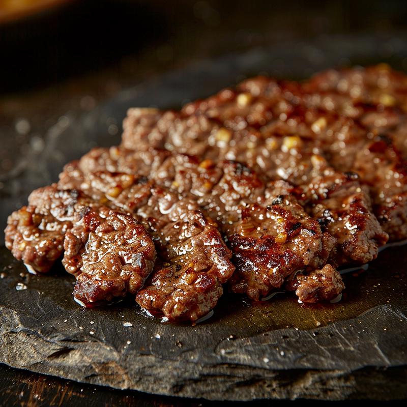 Close-up of a variety of low-carb ground beef meals arranged on a rustic wooden table.