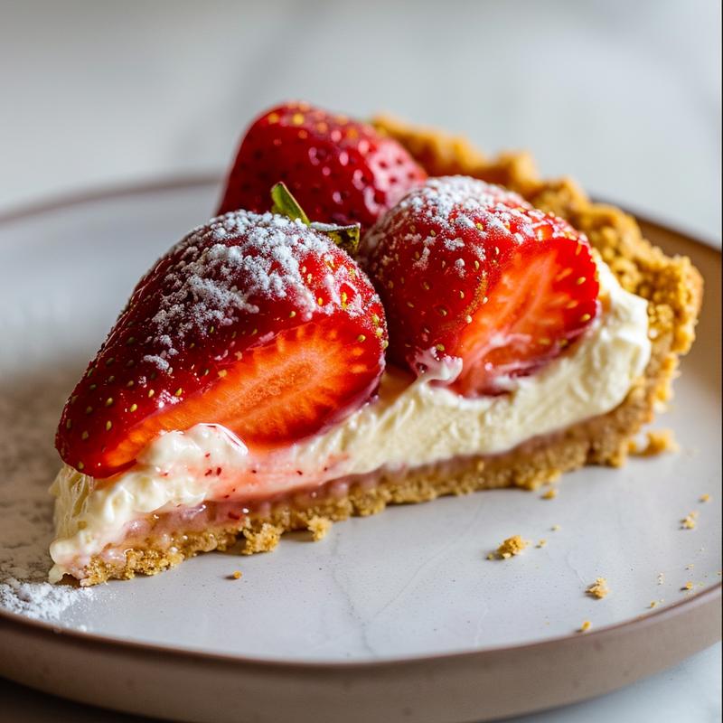 Close-up of cheesecake-stuffed strawberries on a white plate.