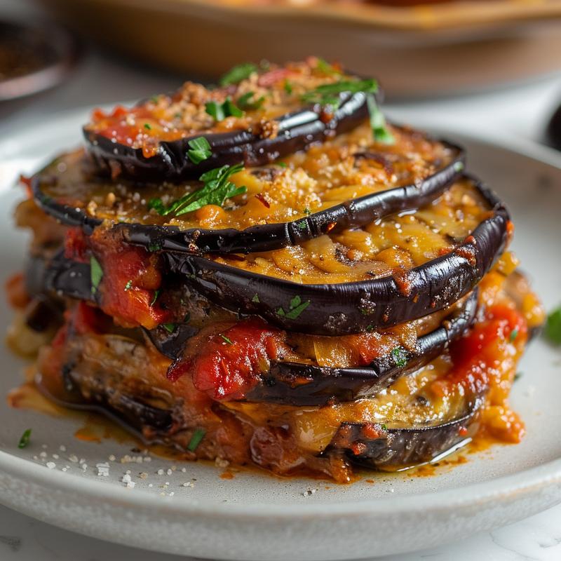 Close-up of baked feta spaghetti squash on a light grey plate.