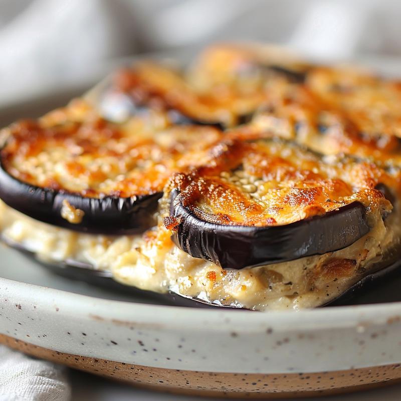 Close-up of baked spaghetti squash on a light grey ceramic plate.