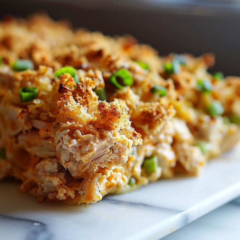 Close-up of a creamy cheesy broccoli rice casserole on a wooden board.