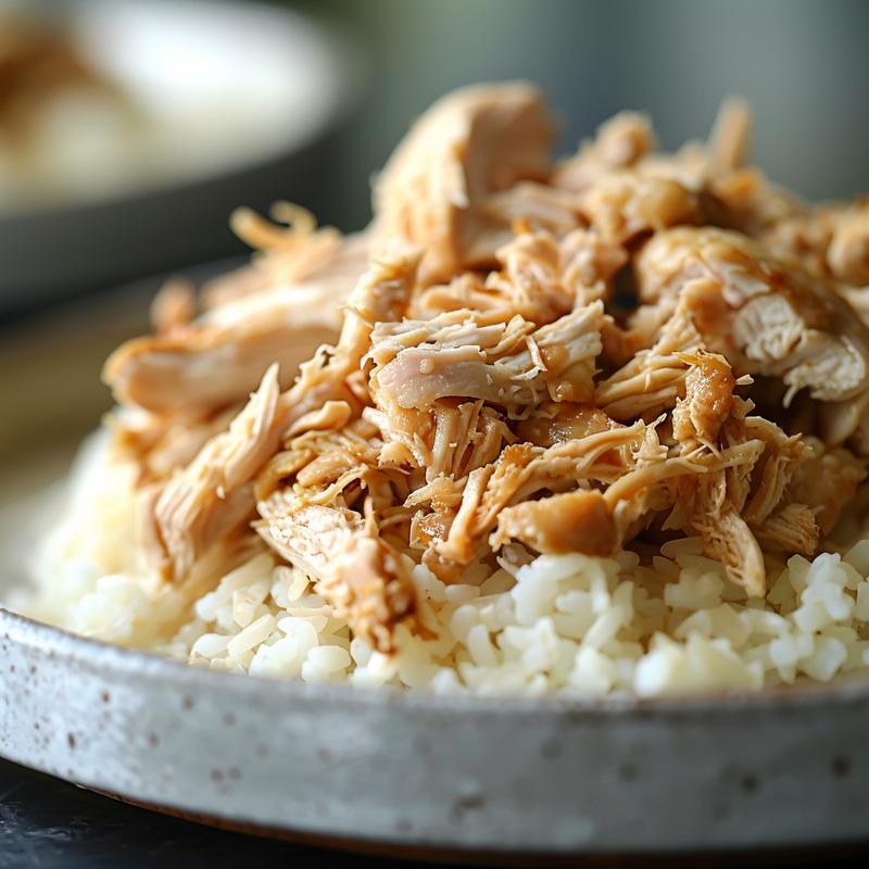 Close-up of creamy chicken broccoli rice casserole on a wood board.